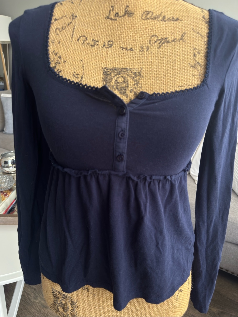 Hippie Rose Navy Long-Sleeve Scoop Neck Peplum Top - Picture 2 of 6